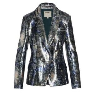 L'Agence Kenzie Sequin Metallic‎ Blazer Jacket Silver Double Breasted Size 16